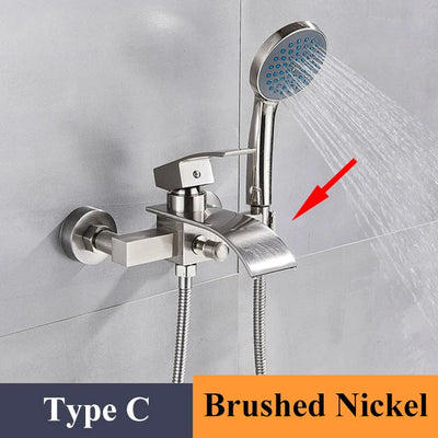 Chrome Plated Solid Brass Bathtub Faucet Set Waterfall Spout