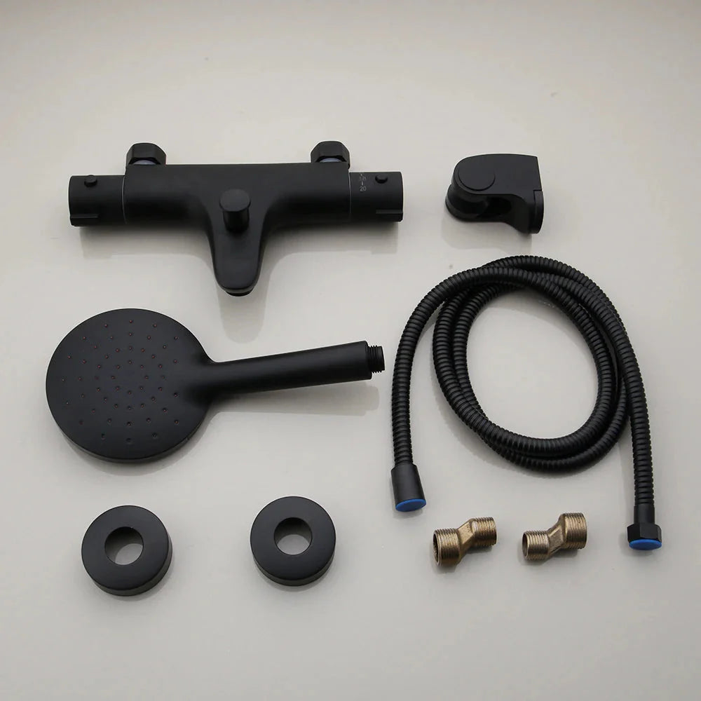 Monite Wall Mounted Thermostatic Mixer Shower Tap Matte Black