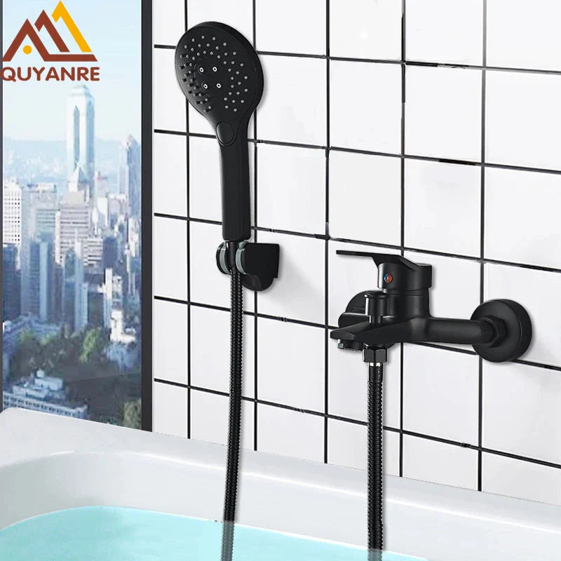 Quyanre Matte Black Bathroom Shower Faucet Tub Mixer Hot Cold Water