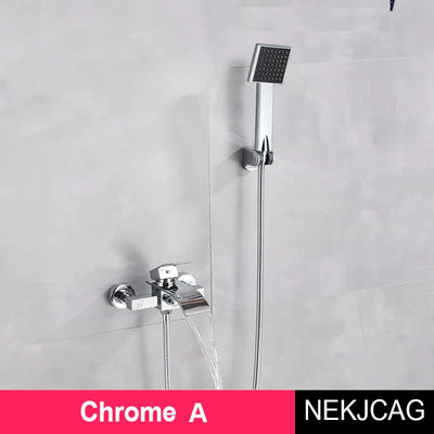Gold Bathtub Faucet Wall Mounted Waterfall Hot Cold Mixer