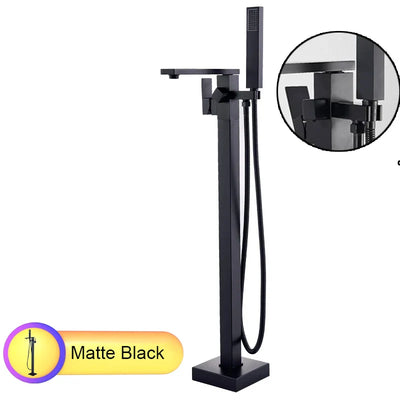 Bright Chrome Floor Mounted Bathtub Faucet With Single Handle Shower Set