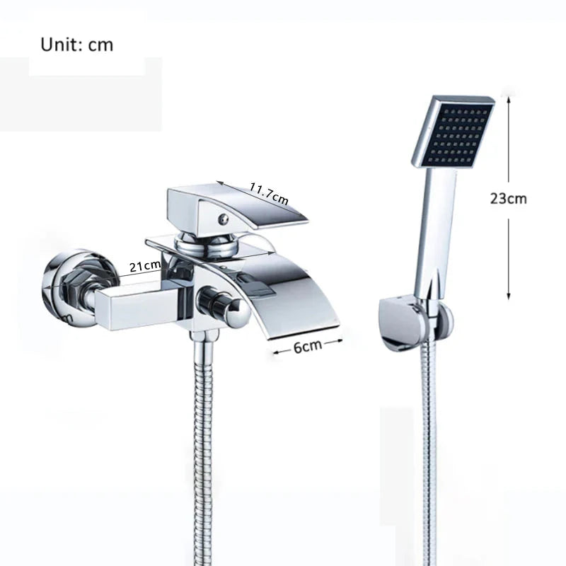 Gold Bathtub Faucet Wall Mounted Waterfall Hot Cold Mixer