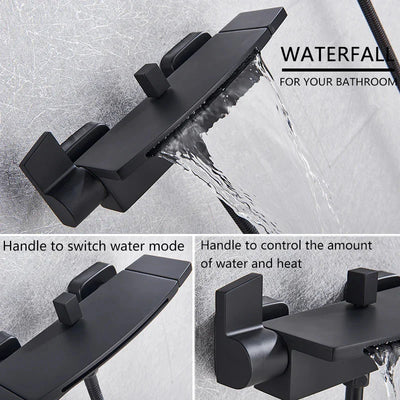Matte Black Waterfall Bathtub Faucet Wall Mounted Set Modern