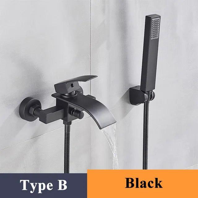 Chrome Plated Solid Brass Bathtub Faucet Set Waterfall Spout