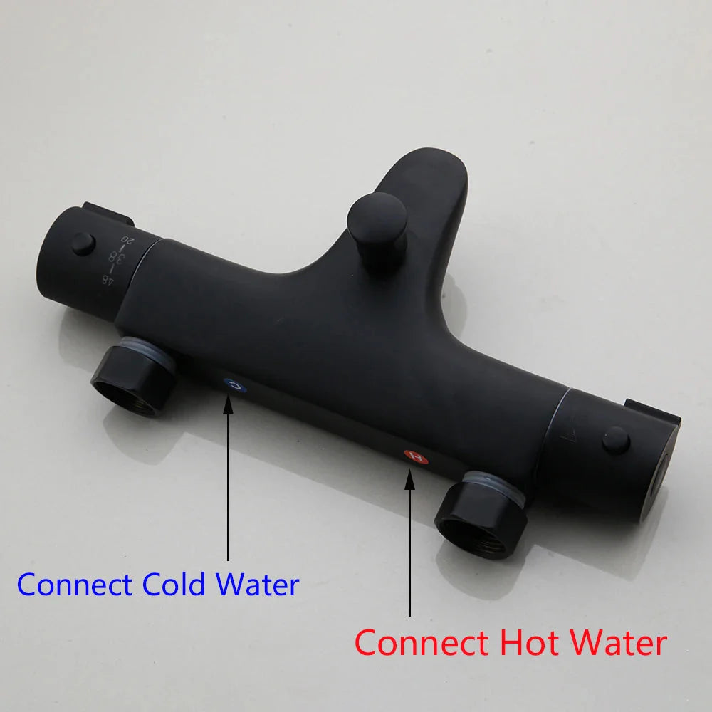 Monite Wall Mounted Thermostatic Mixer Shower Tap Matte Black
