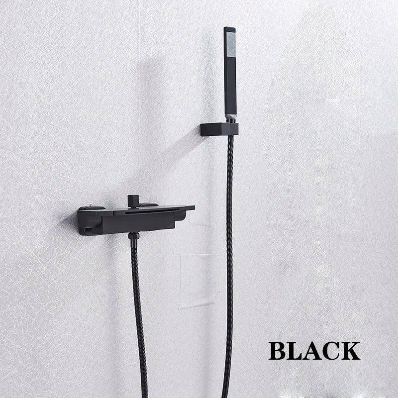 Matte Black Waterfall Bathtub Faucet Wall Mounted Set Modern