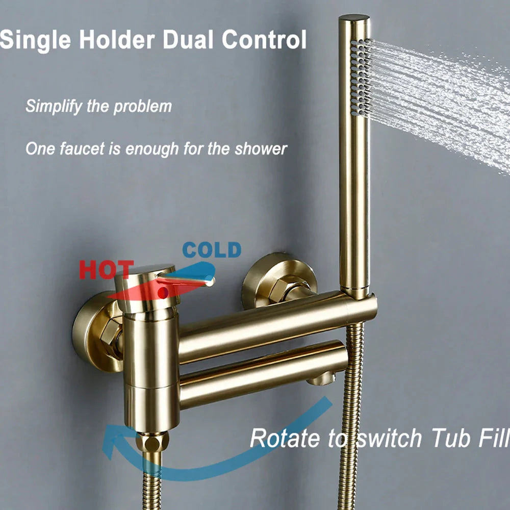 Gold Black Brass Bathtub Faucet Shower Set With Hot Cold Control