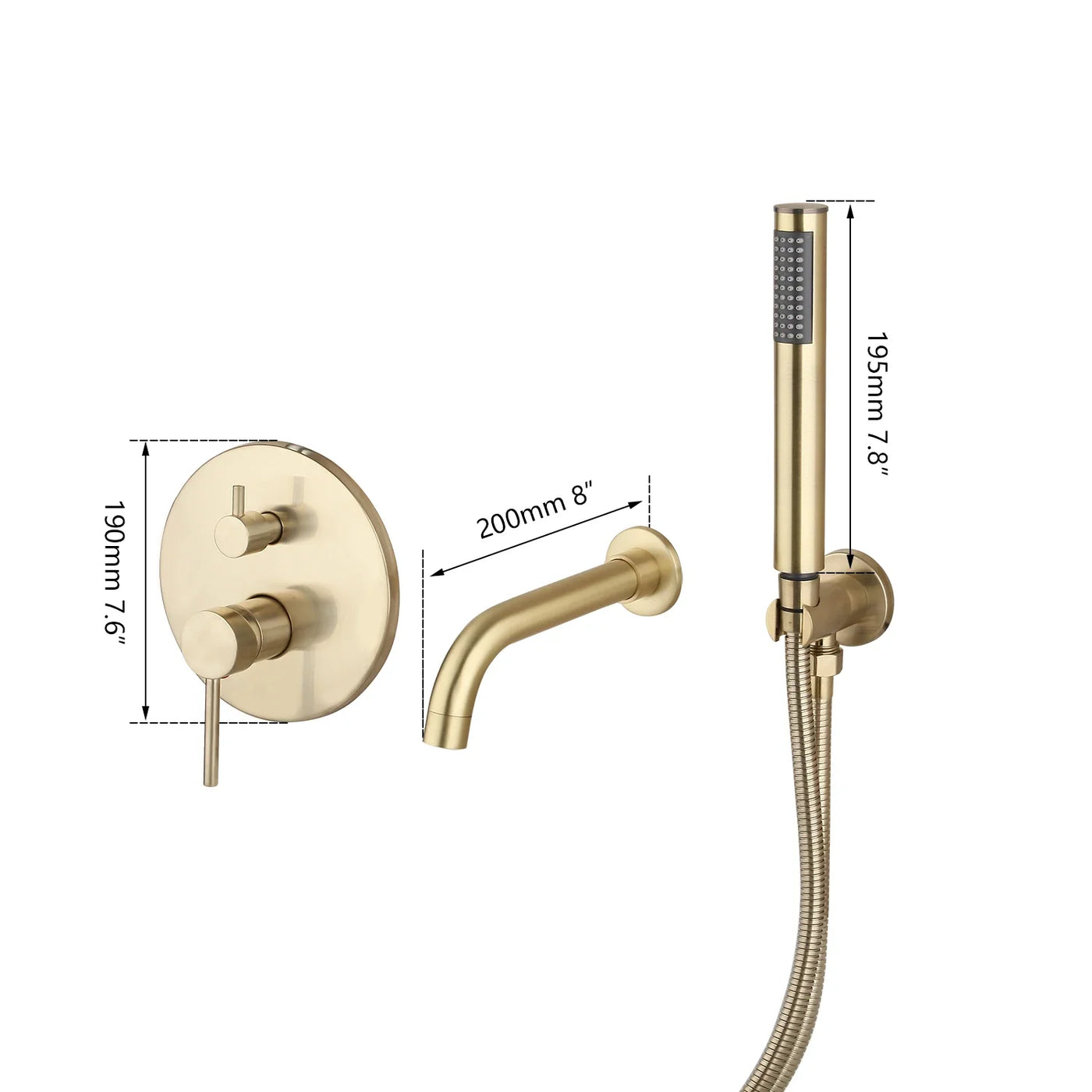 OUBONI Brushed Gold Shower Faucet Wall Mount Bathtub Mixer