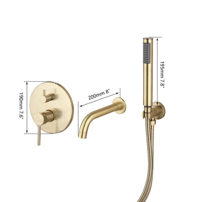Brush Gold Bathroom Shower System Wall Mount Bathtub Faucet