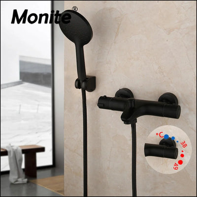 Monite Wall Mounted Thermostatic Mixer Shower Tap Matte Black