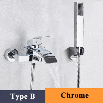 Chrome Plated Solid Brass Bathtub Faucet Set Waterfall Spout