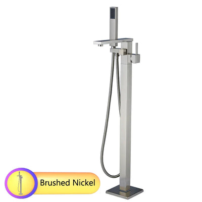 Bright Chrome Floor Mounted Bathtub Faucet With Single Handle Shower Set