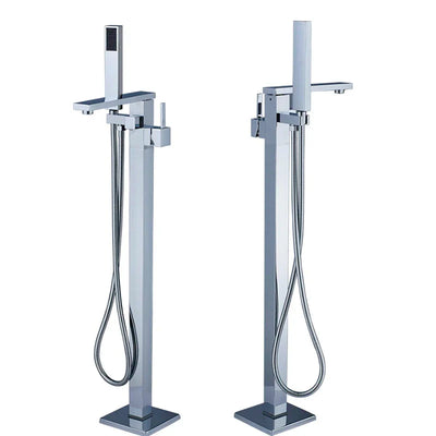 Bright Chrome Floor Mounted Bathtub Faucet With Single Handle Shower Set
