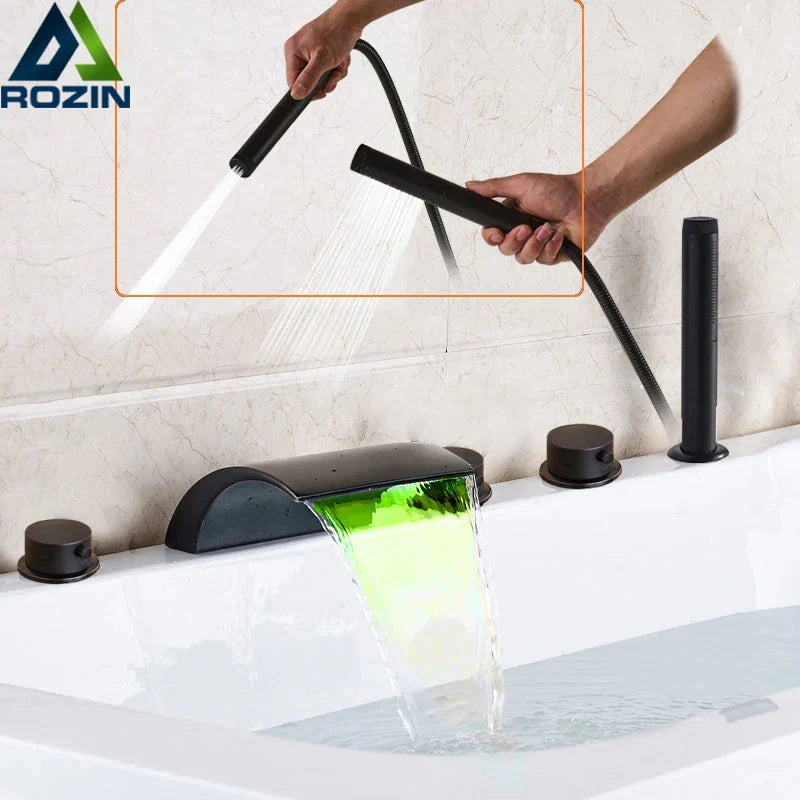 Bronze Waterfall Bathtub Faucet With LED Light Shower Mixer