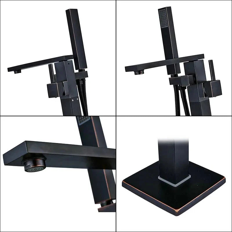 Bright Chrome Floor Mounted Bathtub Faucet With Single Handle Shower Set