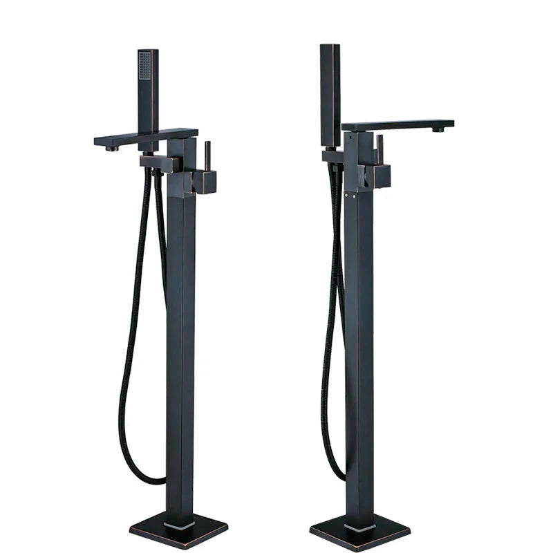 Bright Chrome Floor Mounted Bathtub Faucet With Single Handle Shower Set