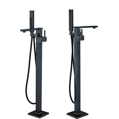Bright Chrome Floor Mounted Bathtub Faucet With Single Handle Shower Set