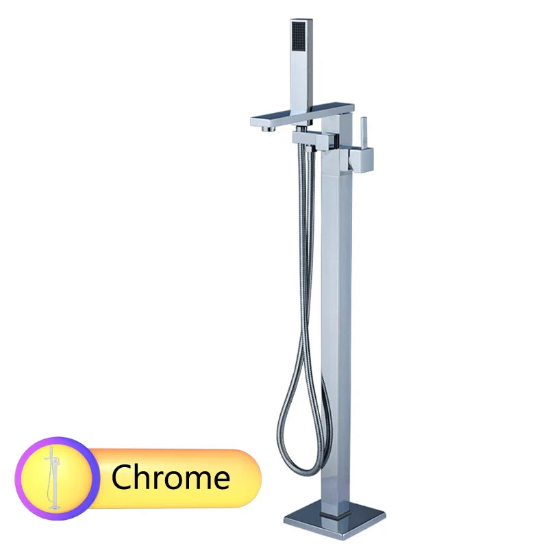 Bright Chrome Floor Mounted Bathtub Faucet With Single Handle Shower Set