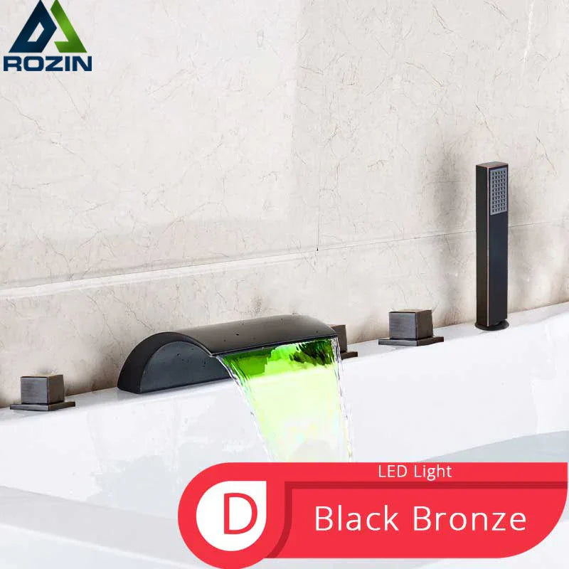 Bronze Waterfall Bathtub Faucet With LED Light Shower Mixer