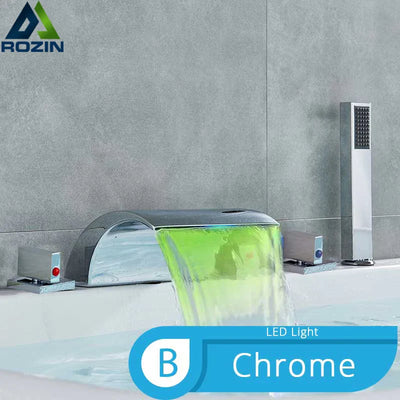 Bronze Waterfall Bathtub Faucet With LED Light Shower Mixer