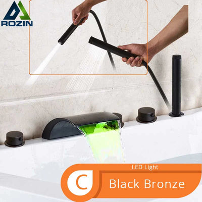 Bronze Waterfall Bathtub Faucet With LED Light Shower Mixer