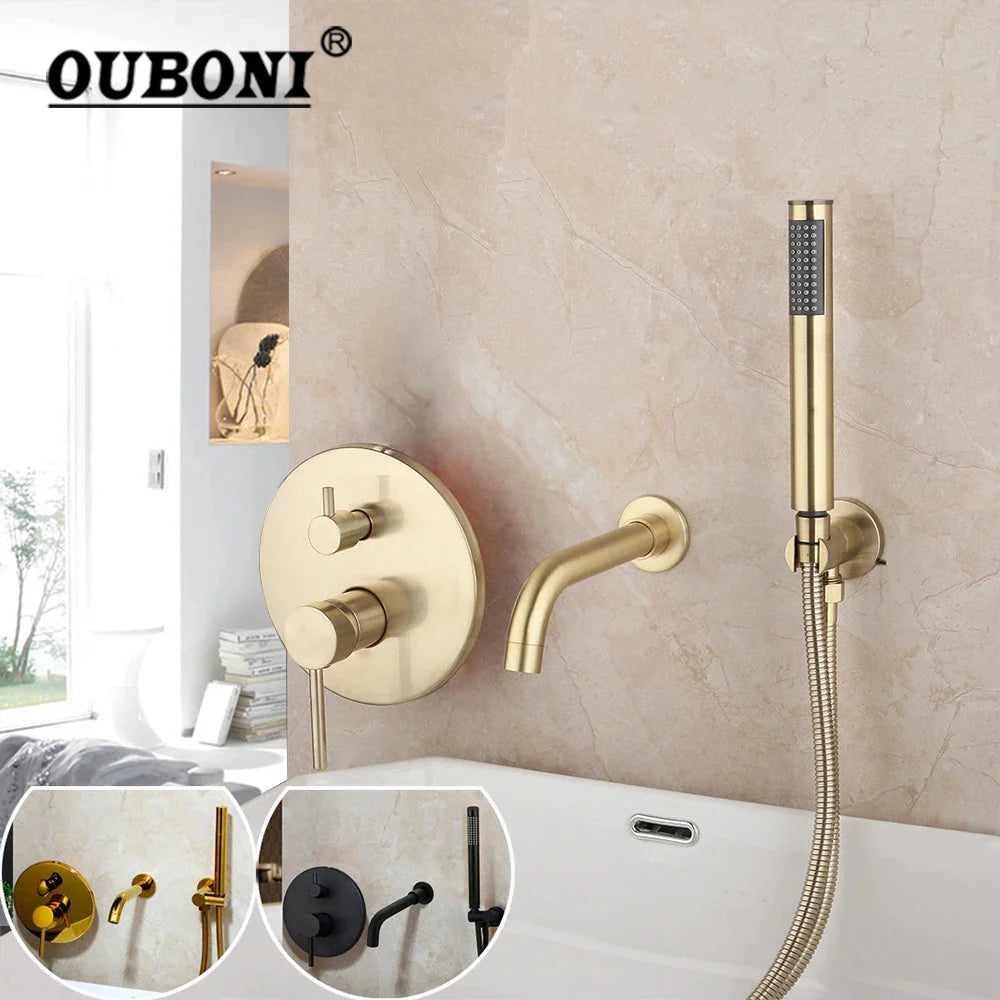 Brush Gold Bathroom Shower System Wall Mount Bathtub Faucet