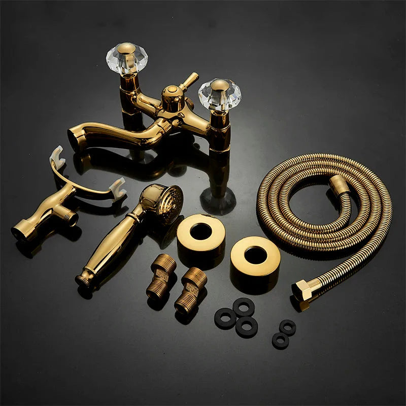 Waterfall Bathtub Faucet Brass Telephone Style Golden Finish