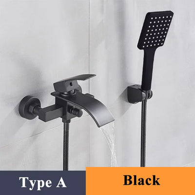 Chrome Plated Solid Brass Bathtub Faucet Set Waterfall Spout