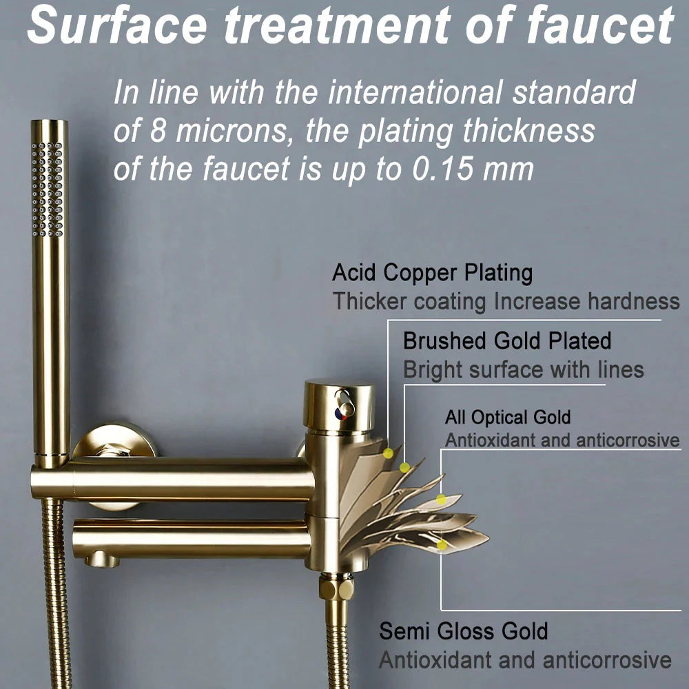Gold Black Brass Bathtub Faucet Shower Set With Hot Cold Control