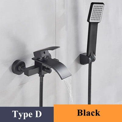 Chrome Plated Solid Brass Bathtub Faucet Set Waterfall Spout