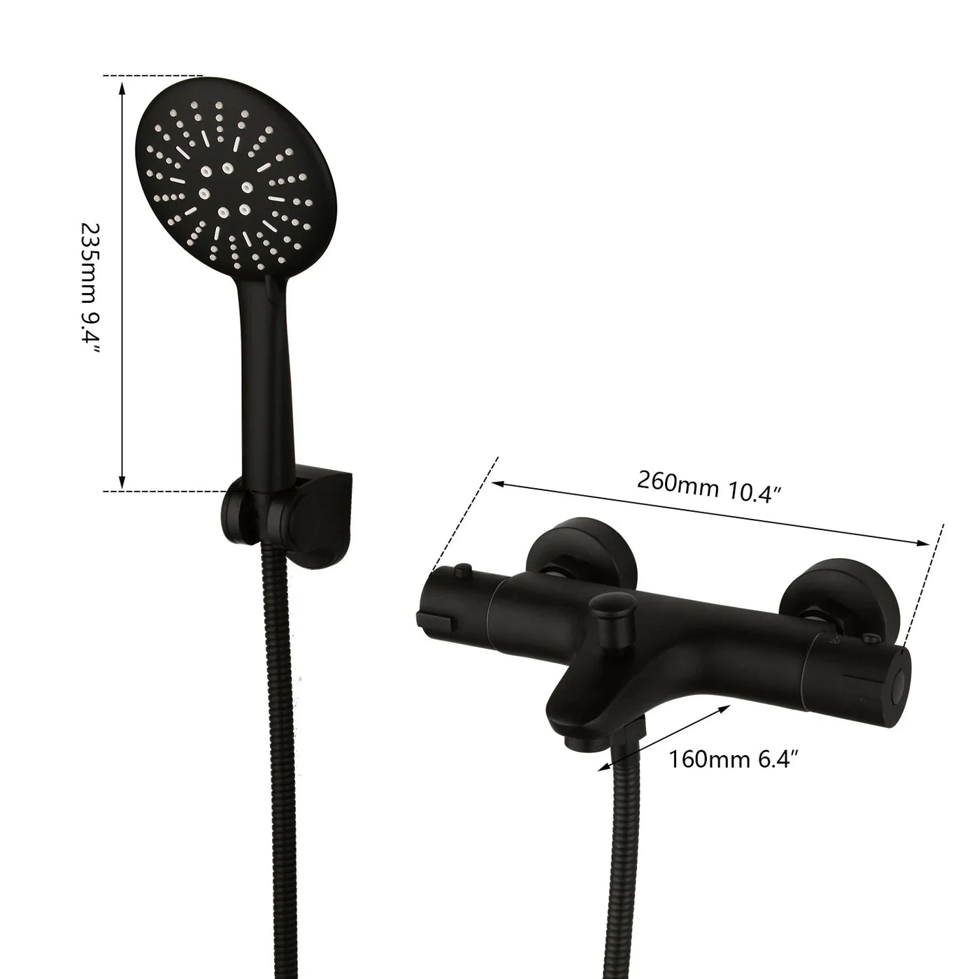 Monite Wall Mounted Thermostatic Mixer Shower Tap Matte Black
