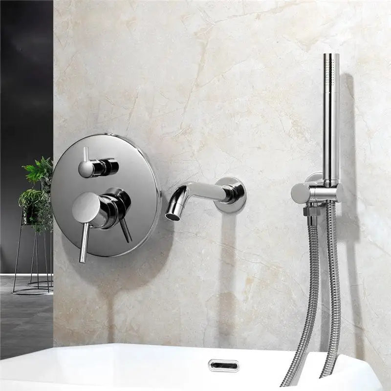 Brush Gold Bathroom Shower System Wall Mount Bathtub Faucet