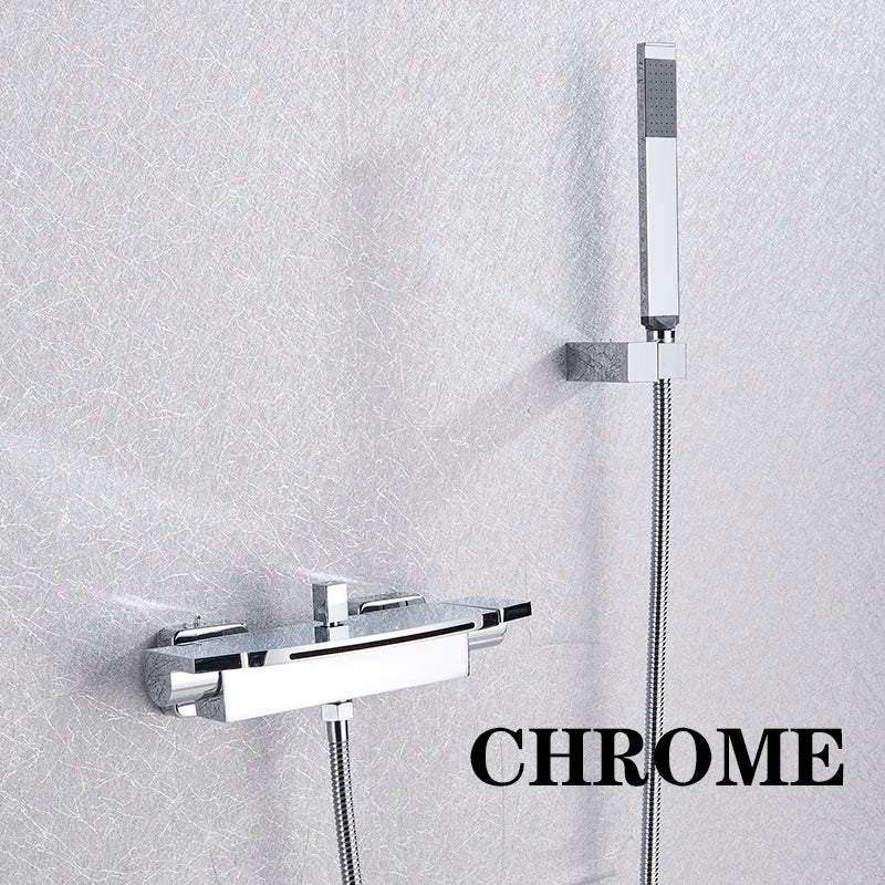 Matte Black Waterfall Bathtub Faucet Wall Mounted Set Modern