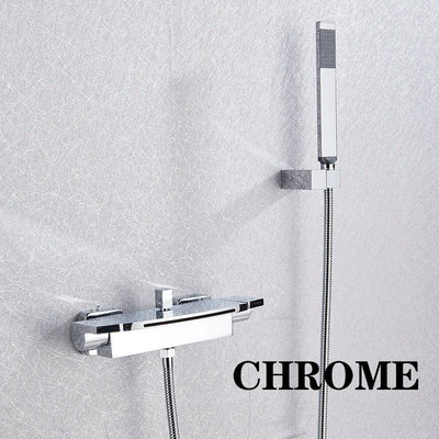 Matte Black Waterfall Bathtub Faucet Wall Mounted Set Modern