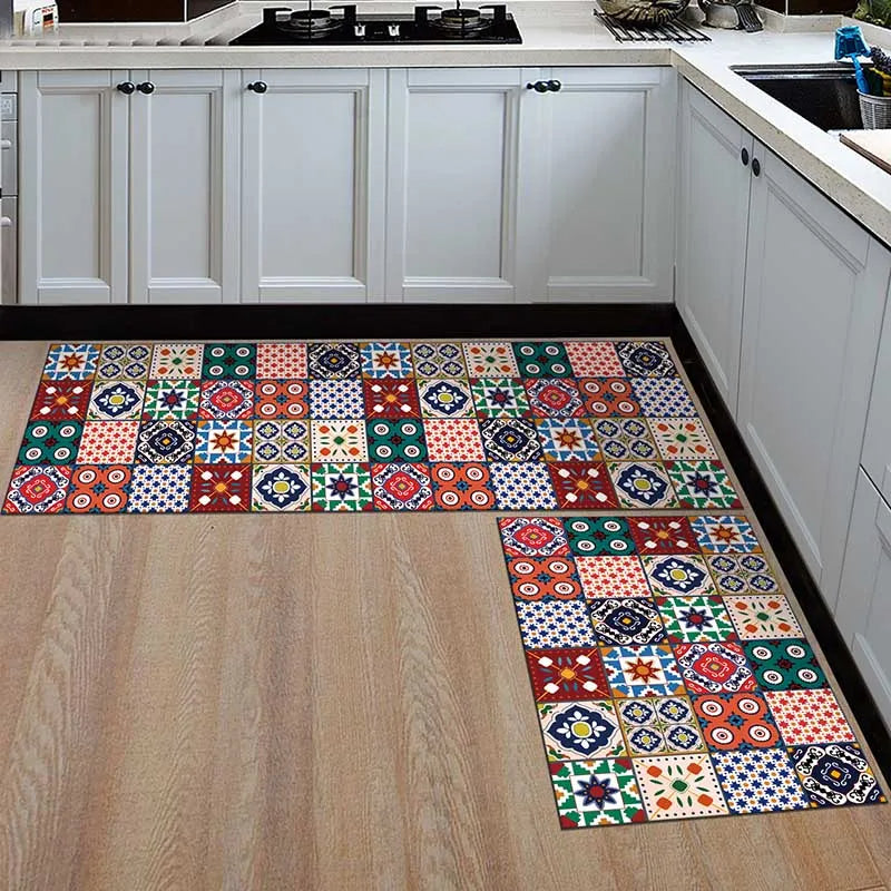 Anti-Slip Kitchen Floor Mat Geometric Print Rug For Bathroom And Hallway