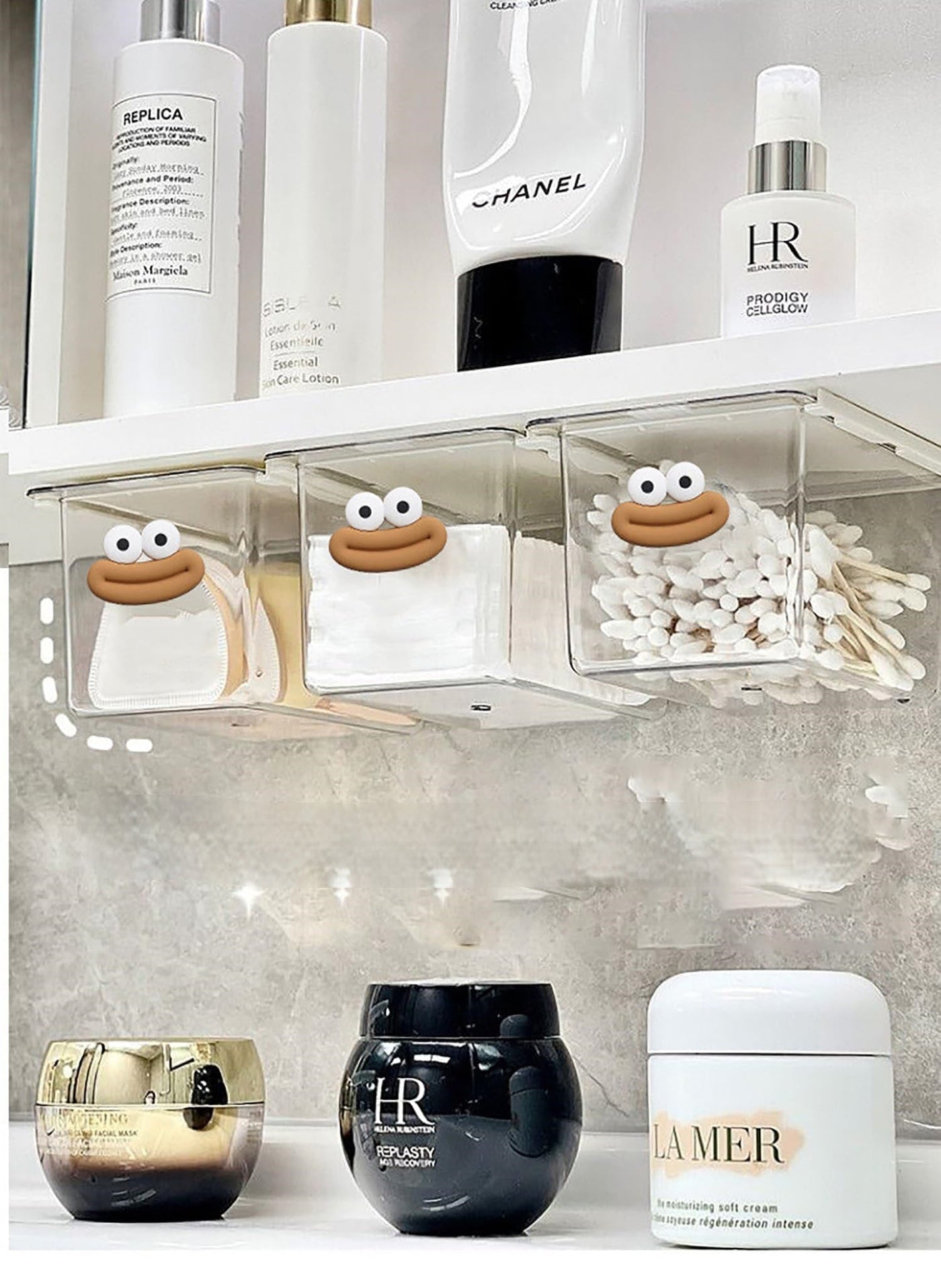 Acrylic Makeup Organizer Pull-Out Space Saving Cotton Swab Holder