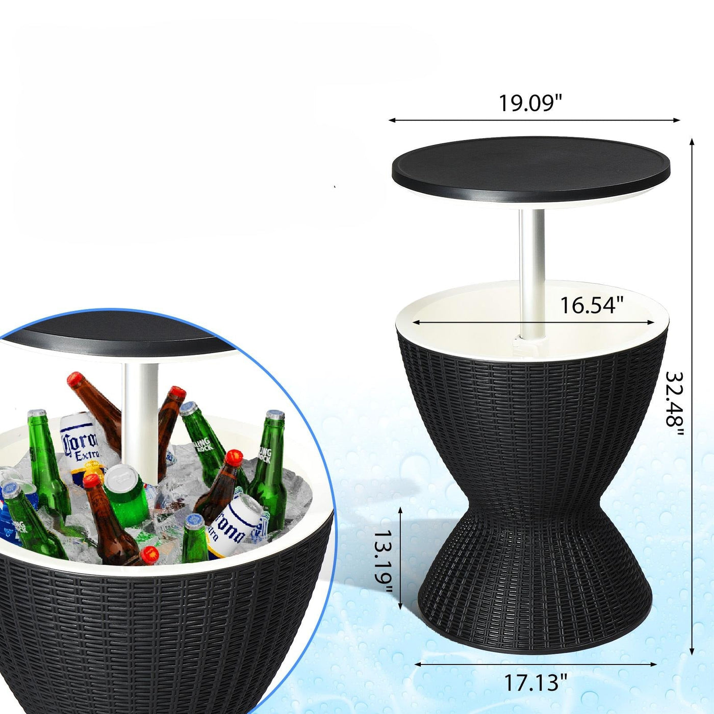 Outdoor Side Table With Cooler 8-Gallon Ice Bar For Patio Entertainment
