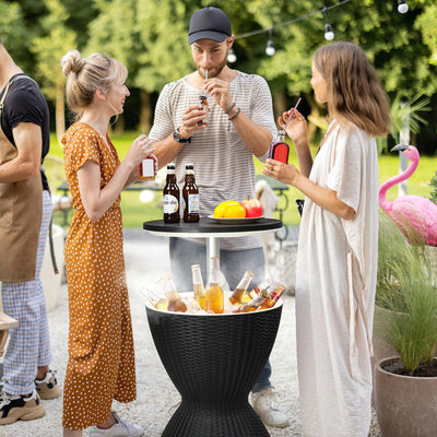 Outdoor Side Table With Cooler 8-Gallon Ice Bar For Patio Entertainment