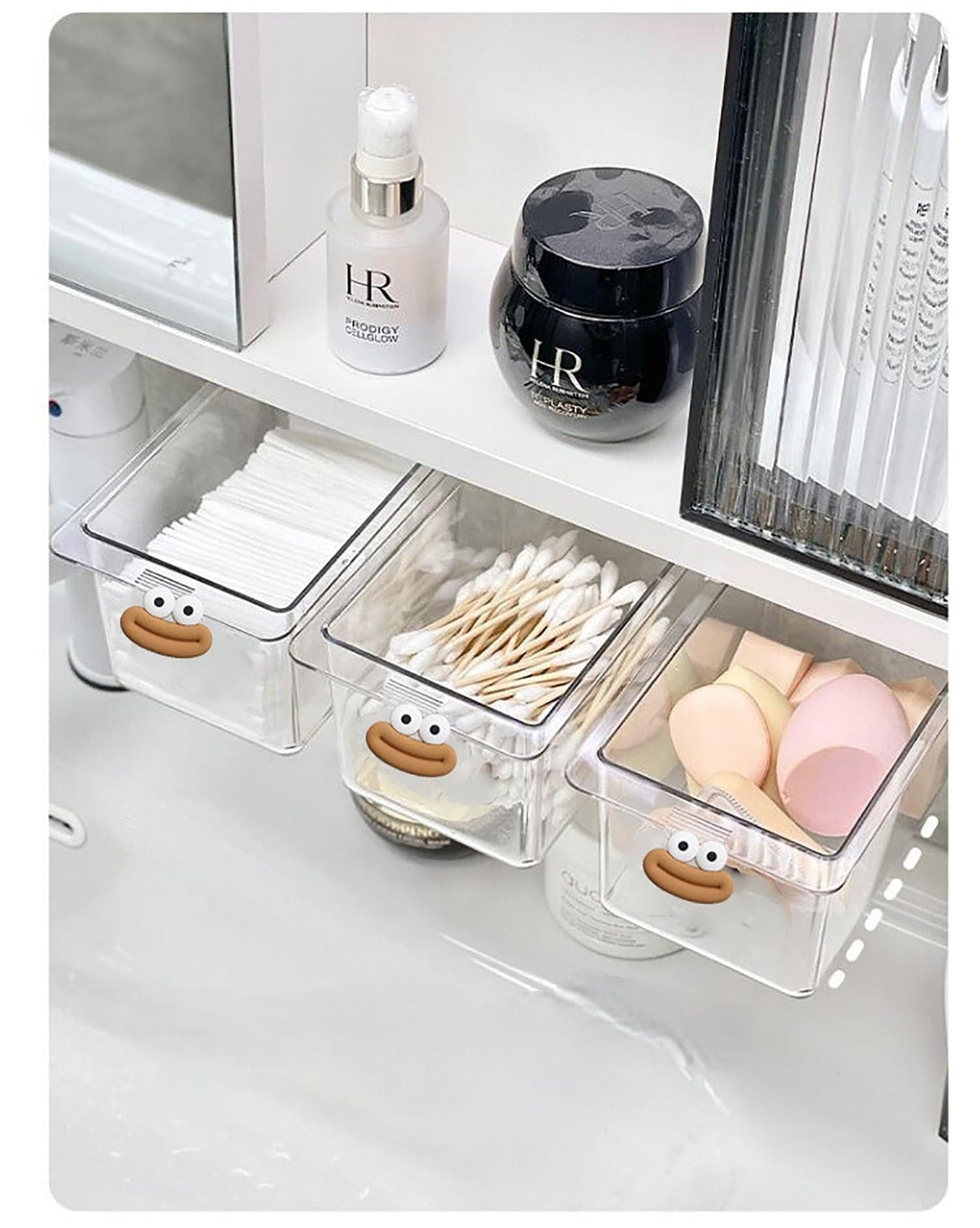 Acrylic Makeup Organizer Pull-Out Space Saving Cotton Swab Holder