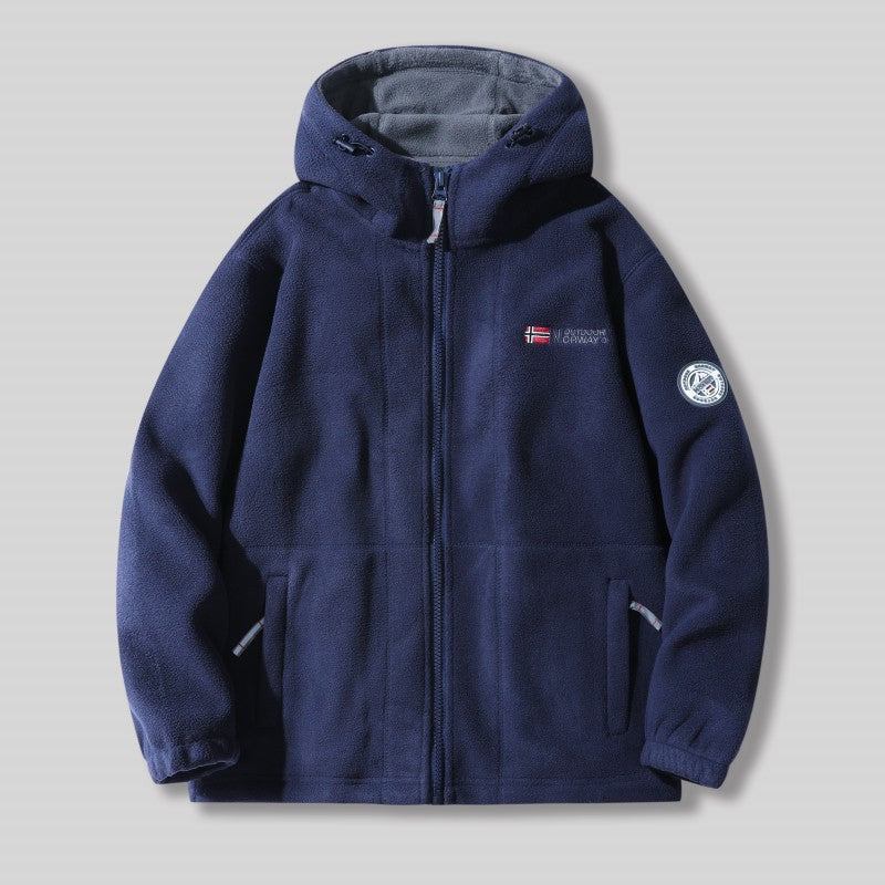 Men's Faux Fleece Hooded Jacket Double Faced Warm Winter Coat