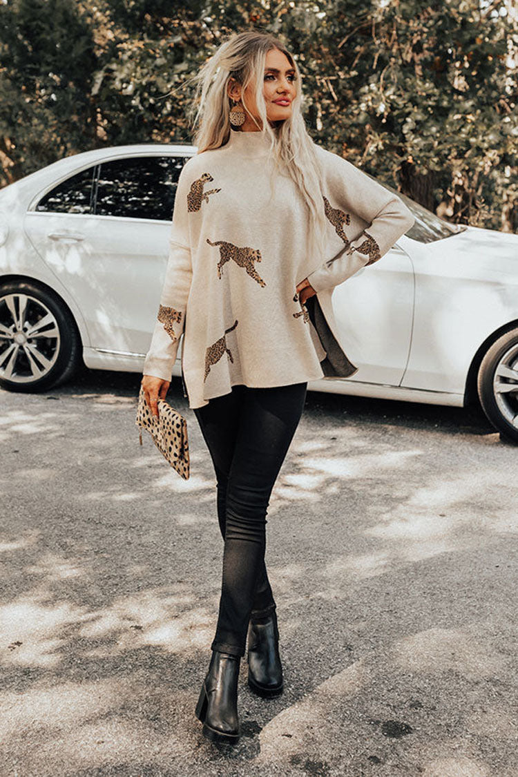 Tiger And Leopard Print Long Sleeve Casual Retro Top