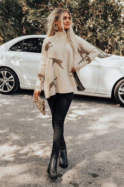 Tiger And Leopard Print Long Sleeve Casual Retro Top