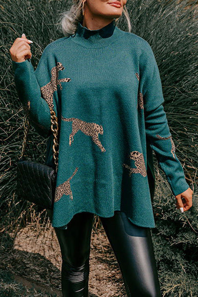 Tiger And Leopard Print Long Sleeve Casual Retro Top