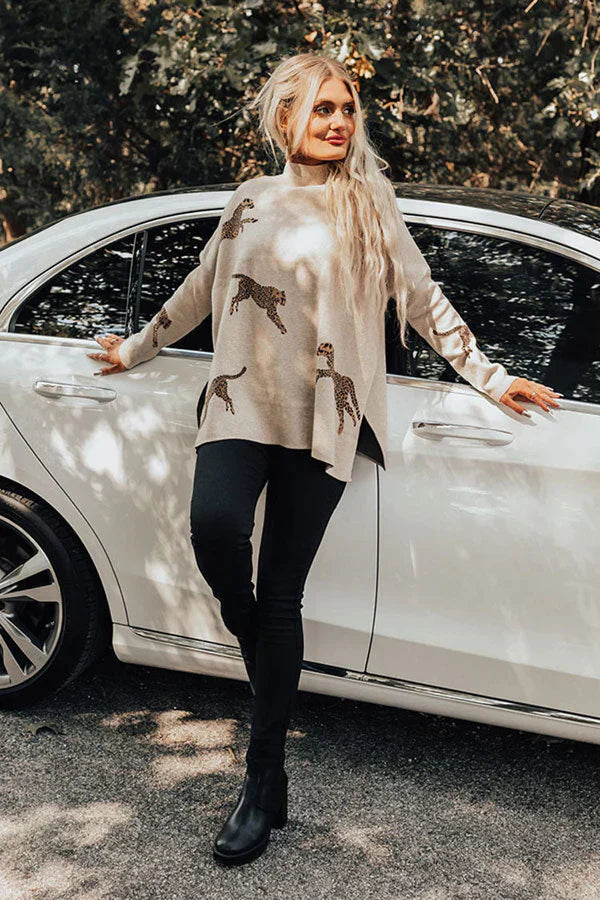 Tiger And Leopard Print Long Sleeve Casual Retro Top