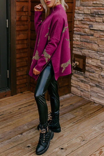 Tiger And Leopard Print Long Sleeve Casual Retro Top