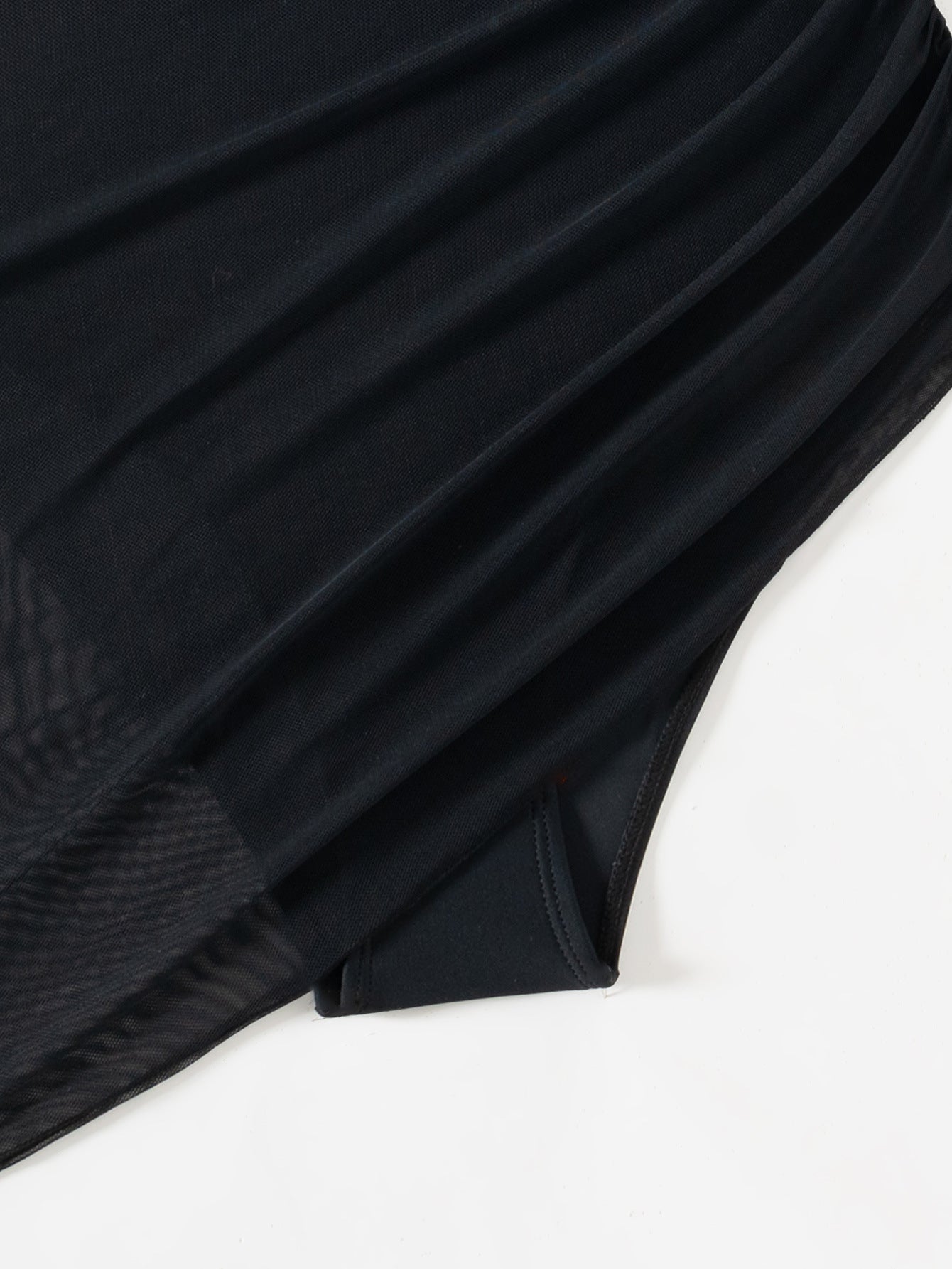Slimming One-Piece Swimsuit Tummy Control Mesh Sheer Sarong Wrap