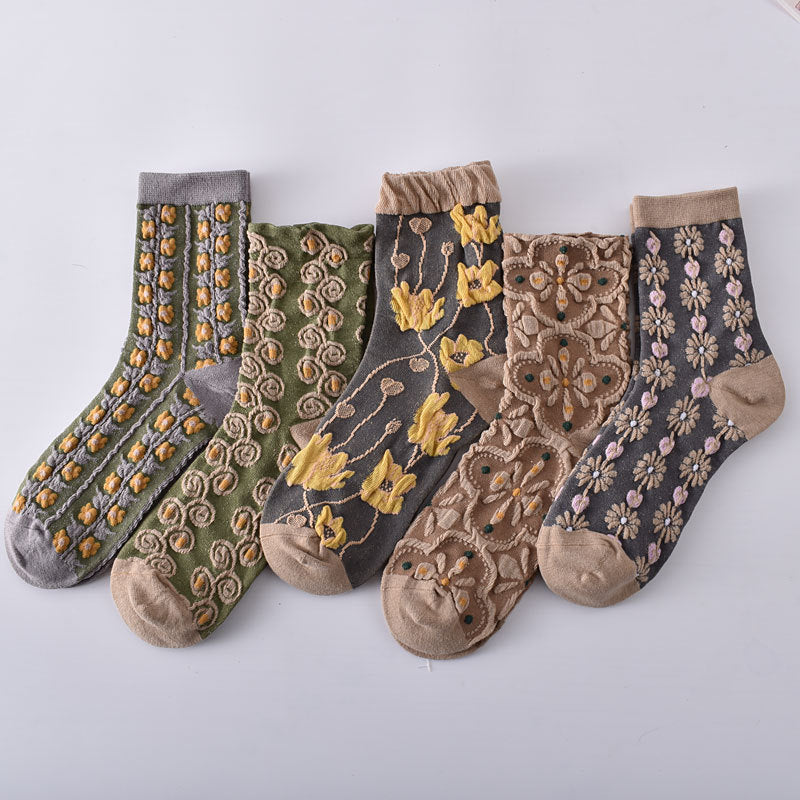 Women's Floral Cotton Socks Set 10 Pairs Comfortable Soft Design