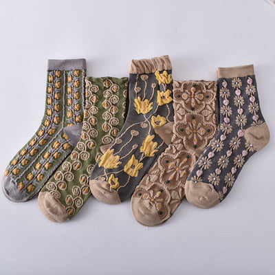 Women's Floral Cotton Socks Set 10 Pairs Comfortable Soft Design