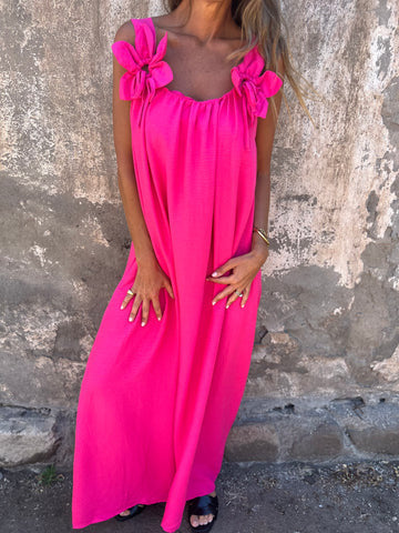 Floral Straps U Neckline Solid Women's Summer Dresses