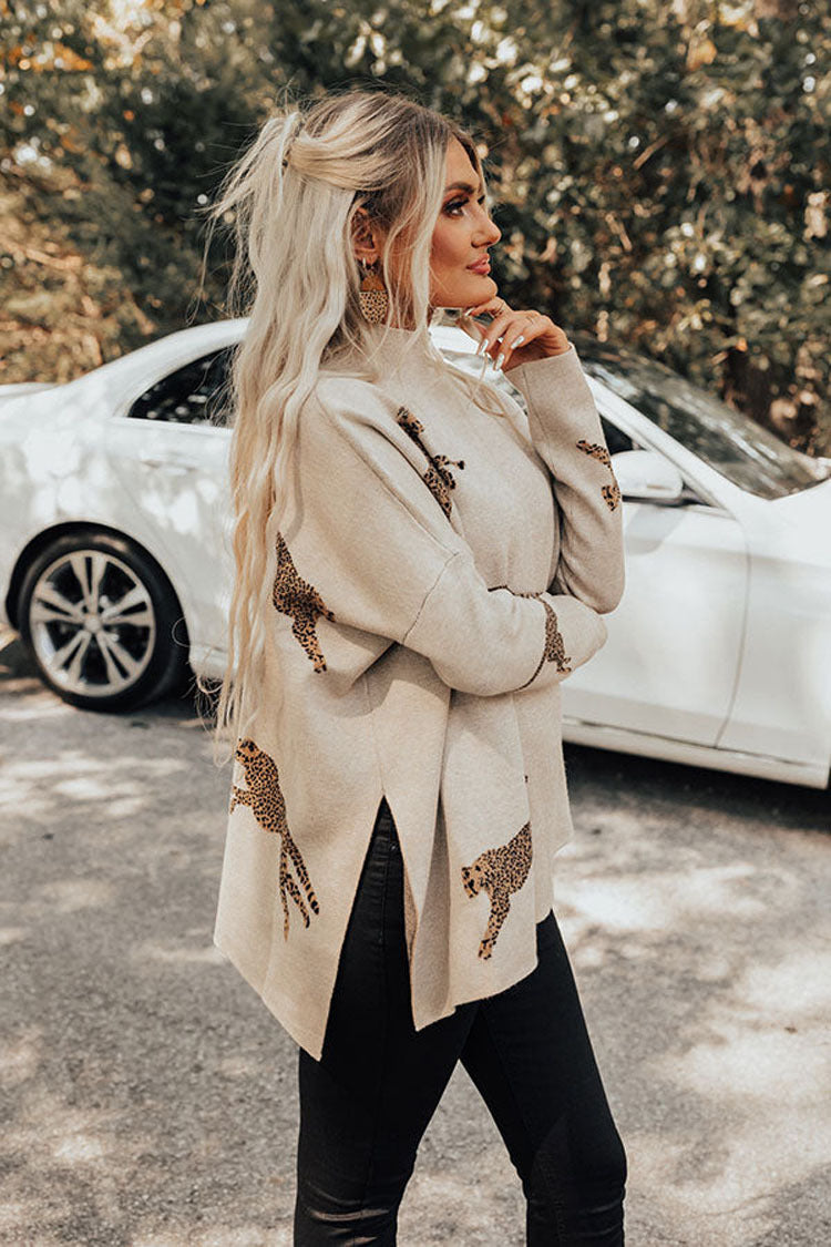 Tiger And Leopard Print Long Sleeve Casual Retro Top